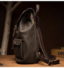 Fashion Coffee Mens Leather 15-inch Computer Backpack Travel Backpacks School Backpacks for men