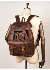Fashion Dark Brown Mens Leather 15inchs Computer Backpack Cool Travel Backpacks School Backpack for men