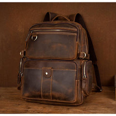 Dark Brown Mens Leather 15-inch Computer Backpacks Fashion Travel Backpacks School Backpacks for men