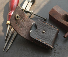 Dark Brown Handmade Leather Mens Black Car Key Holder Car Key Case with Belt Loop For Men