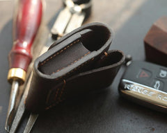 Dark Brown Handmade Leather Mens Black Car Key Holder Car Key Case with Belt Loop For Men