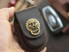 Dark Brown Handmade Genuine Leather Mens Car Key Case Car Key Holder For Men