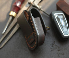 Dark Brown Handmade Genuine Leather Mens Car Key Case Car Key Holder For Men