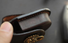 Dark Brown Handmade Genuine Leather Mens Car Key Case Car Key Holder For Men
