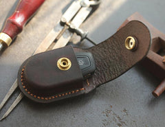 Dark Brown Handmade Genuine Leather Mens Car Key Case Car Key Holder For Men