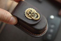 Dark Brown Handmade Genuine Leather Mens Car Key Case Car Key Holder For Men