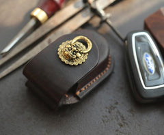 Dark Brown Handmade Genuine Leather Mens Car Key Case Car Key Holder For Men