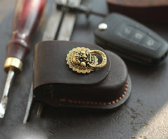 Dark Brown Handmade Genuine Leather Mens Car Key Case Car Key Holder For Men