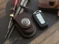 Dark Brown Handmade Genuine Leather Mens Car Key Case Car Key Holder For Men