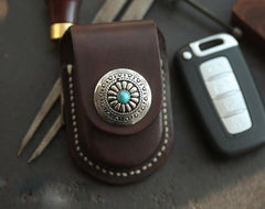 Dark Brown Handmade Genuine Leather Mens Car Key Case Car Key Holder For Men