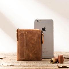 Brown Leather Mens Bifold Wallet Brown Small Wallet Front Pocket Wallet billfold Wallet for Men