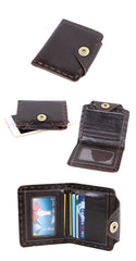 Dark Brown Handmade Leather Mens billfold Wallet Small Bifold Card Holder Front Pocket Wallet For Men