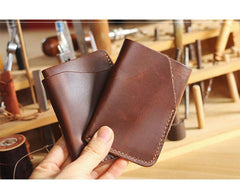 Handmade Dark Brown Leather Mens Card Holder Tan Card Holder Small Card Case For Men
