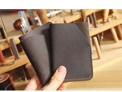 Handmade Dark Brown Leather Mens Card Holder Tan Card Holder Small Card Case For Men