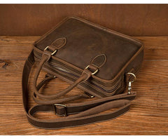 Vintage Dark Brown Leather Small Mens Briefcase Cool Work Bag Messenger Bags for Men