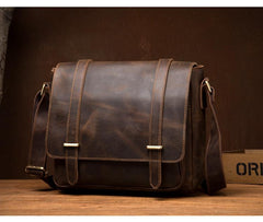 Cool Dark Brown Leather 11 inches Mens Small Messenger Bags Side Bag Brown Courier Bag for Men