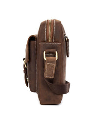 Casual Dark Brown Leather Mens Mini Vertical Messenger Bag Small Side Bags Postman Bag for Men