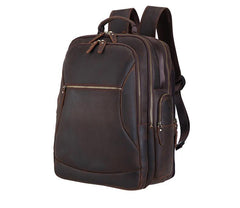 Dark Brown Leather Men's 17-inch Huge Computer Backpack Large Travel Backpack Large College Backpack For Men