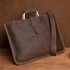 Cool Dark Brown Leather Mens 12 inches Briefcase Laptop Bag Business Side Bags Work Bag for Men