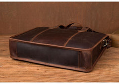 Vintage Dark Brown Leather Mens 12 inches Briefcase Laptop Side Bag Business Bags Work Bags for Men