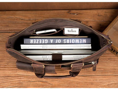Vintage Brown Leather Mens 15 inches Briefcase Laptop Side Bag Business Bag Brown Work Bags for Men