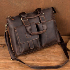 Vintage Brown Leather Mens 15 inches Briefcase Laptop Side Bag Business Bag Brown Work Bags for Men