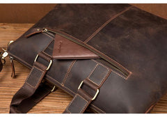 Vintage Brown Leather Mens 15 inches Briefcase Laptop Side Bag Business Bag Brown Work Bags for Men