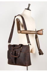 Vintage Brown Leather Mens 15 inches Briefcase Laptop Side Bag Business Bag Brown Work Bags for Men