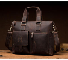 Vintage Brown Leather Mens 15 inches Briefcase Laptop Side Bag Business Bag Brown Work Bags for Men
