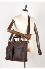 Vintage Brown Leather Mens 15 inches Briefcase Laptop Side Bag Business Bag Brown Work Bags for Men