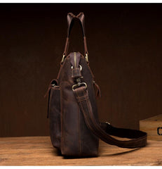 Vintage Brown Leather Mens 15 inches Briefcase Laptop Side Bag Business Bag Brown Work Bags for Men