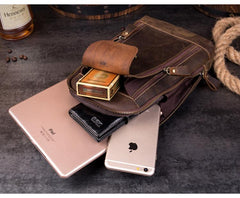 Cool Brown Leather Mens Sling Bag Sling Pack Crossbody Backpack Chest Bag for men
