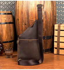 Cool Brown Leather Mens Sling Bag Crossbody Pack Messenger Bag Chest Bag for men