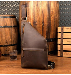 Cool Brown Leather Mens Sling Bag Crossbody Pack Messenger Bag Chest Bag for men
