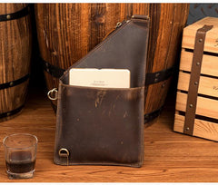 Cool Brown Leather Mens Sling Bag Crossbody Pack Messenger Bag Chest Bag for men