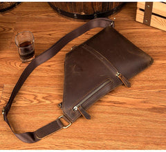 Cool Brown Leather Mens Sling Bag Crossbody Pack Messenger Bag Chest Bag for men