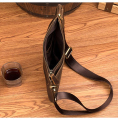 Cool Brown Leather Mens Sling Bag Crossbody Pack Messenger Bag Chest Bag for men