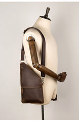 Cool Brown Leather Mens Sling Bag Crossbody Pack Messenger Bag Chest Bag for men