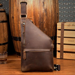 Cool Brown Leather Mens Sling Bag Crossbody Pack Messenger Bag Chest Bag for men