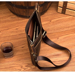 Cool Brown Leather Mens Sling Bag Crossbody Pack Messenger Bag Chest Bag for men