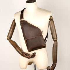 Cool Brown Leather Mens Sling Bag Crossbody Pack Messenger Bag Chest Bag for men