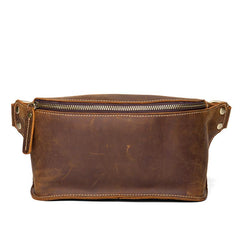 Cool Brown Leather Mens Fanny Packs Waist Bag Hip Pack Belt Bag Bumbag for Men