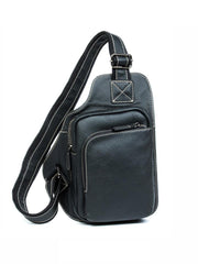 Dark Brown Leather Mens Cool Sling Bag Crossbody Pack Black Chest Bag for men