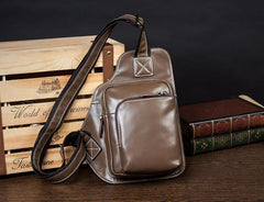 Dark Brown Leather Mens Cool Sling Bag Crossbody Pack Black Chest Bag for men