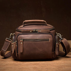 Vintage Dark Brown Leather Mens Camera Shoulder Bag Small Messenger Bag Courier Bag for Men