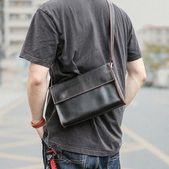Dark Coffee Leather Mens Casual Small Courier Bag Messenger Bags Amber Postman Bag For Men