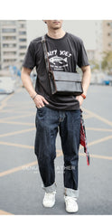 Dark Coffee Leather Mens Casual Small Courier Bag Messenger Bags Amber Postman Bag For Men