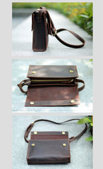 Dark Coffee Leather Mens Casual Small Courier Bag Messenger Bags Amber Postman Bag For Men