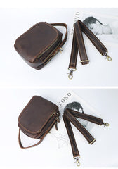 Dark Brown Leather Mens Casual Mini Courier Bag Messenger Bags Belt Bag Belt Pouch For Men