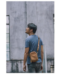Dark Brown Leather Mens Casual Mini Courier Bag Messenger Bags Belt Bag Belt Pouch For Men